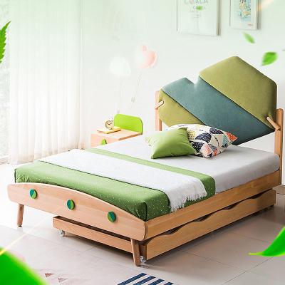 China Modern Custom Wood Bedroom Furniture Kids Design Tree Cartoon Single Bed For Kids Children With Pull-Out Hidden Bed for sale