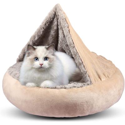 China 2022 New Heating Cave Hooded Pet Bed Covering Donut Hugging Dog Bed Suitable for Washable Round Cats Pillow Pet Bed for sale