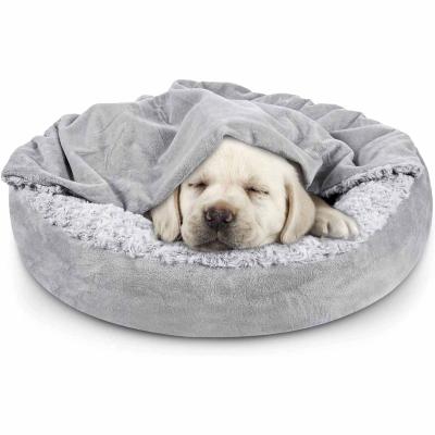 China 2022 New Small Heating Dog Bed Cat Bed With Hooded Blanket Suitable For Washable Round Cats Pillow Pet Bed for sale