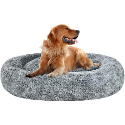 China 2022 New Winter Warm Plush Cat Oval Calming Donut Hugging Dog Bed Suitable For Washable Round Cats Pillow Pet Bed for sale