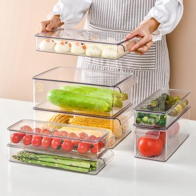 China Fridge Plastic Clear Organizer Drawer Storage Box Freshness Keeping Multiple Stackable Fridge Bin With Lid for sale