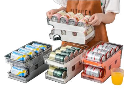 China Gray Double Layer Automatic Roll-Off Orange Viable Drinks Fridge Storage Cans Organizer With Handle for sale