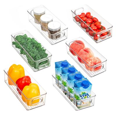 China Freshness Keeping Set Of 6 Clear Plastic Slim Organizer Fridge Organizer Drawers Bins For Kitchen Pantry Freezer for sale