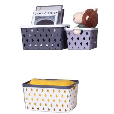 China Viable Manufacturing Plastic Stackable Weave Storage Baskets Wicker Rectangle for sale