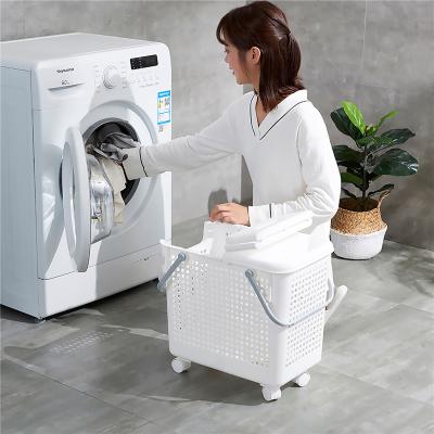 China New Large Simplicity Bathroom Multifunctional Storage Basket Plastic Clothing Storage Basket With Four Wheels for sale