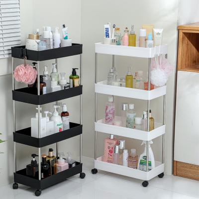 China Minimalist Square Mobile Storage Trolley Push Push Kitchen Bathroom Storage Service Racks With 4 Wheels for sale