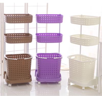 China 2021 New Large 2/3 Layer Minimalist Bathroom Storage Rack Dirty Clothes Plastic Storage Racks Trolley for sale