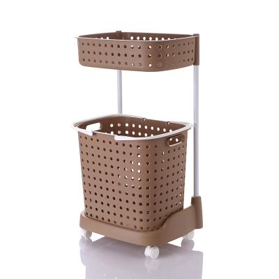 China Bathroom Minimalist Multifunctional Shower Rolling Storage Racks 2/3-tier Laundry Basket Storage Racks Trolley for sale