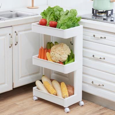 China 3 Tier Slide-out Minimalist Mobile Storage Racks Multifunctional Kitchen Bathroom Storage Trolley Kitchen Trolley for sale