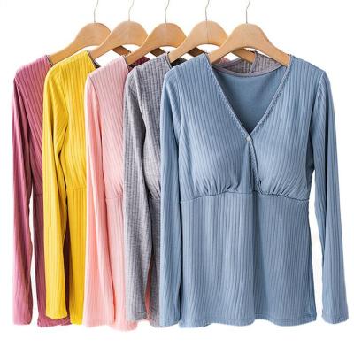 China Viable Summer Nursing Long Sleeve Blouse Without Bra Wearing Pregnant Women Nursing Modal Nursing Clothes Nightgown for sale