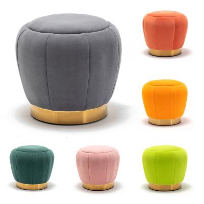 China Modern Nordic Living Room Sofa Gold Base Foot Stool Home Round Velvet Fabric+Foam Gold Base Furniture Ottoman for sale