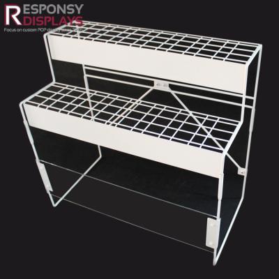 China Double-tiers floor metal wire kitchenware pot pan display stand for sale