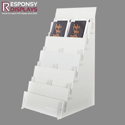 China Protable Countertop Six-tier White PVC Card and Brochure Display Shelf for sale