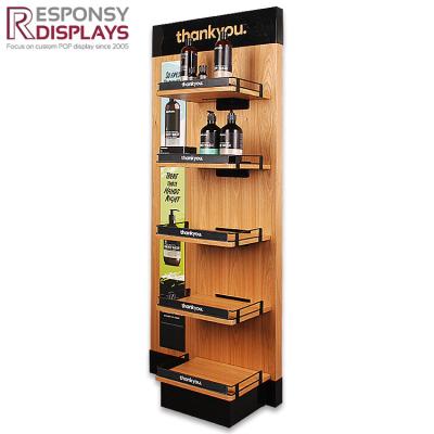 China Custom Floor Wood Hand Cream Shampoo Cosmetic Display Shelves for sale