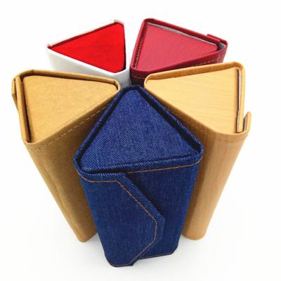 China PU Handmade Triangular Wallet Folding Sunglasses Case, Kraft Paper Folding Show Case for sale