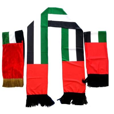 China UAE National Flag Sublimation Floating Foiling Embroidery Matte Satin Custom UAE Logo National Flag Printed Scarf for sale