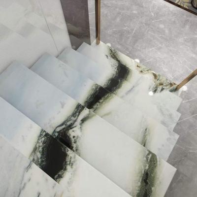 China Modern Book Matched Natural Panda White Marble Stair Steps for sale