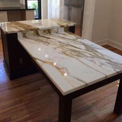 China Italy Calacatta Marble Countertop Convertible Natural Gold Marble Dining Table Set for sale