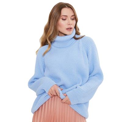 China Custom Made Turtle Neck Anti-wrinkle Women High Neck Bullion Needle Solid Color Sweater Loose Plus Size Knitted Sweater Garment for sale