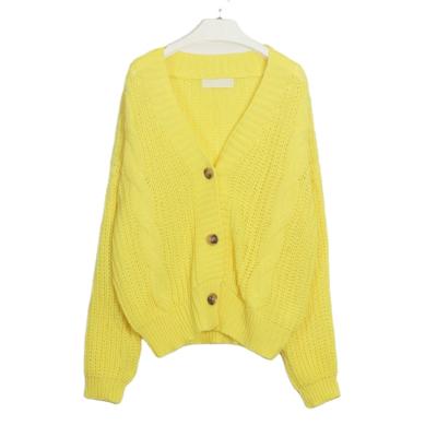 China 2021 Autumn Winter Women Button Sweater Anti-Wrinkle Casual Loose Raw Wool Knitted Cardigan Jacket Long Sleeve for sale