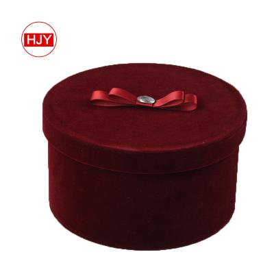 China Luxury Recycled Materials Suede Velvet Round Cardboard Box Flower Rose Boxes for sale