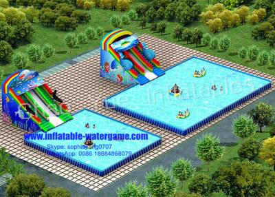 China 1.0mm PVC Metal Frame Inflatable Aqua Park , Inflatable Kiddie Pool With Slide for sale