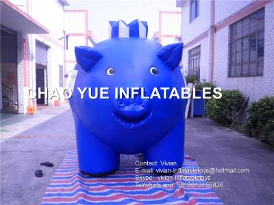 China Blue Color Pig Replica Inflatable Advertising Products Cartoon Pig Shaped for sale