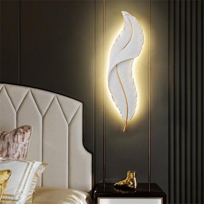 China Bedside Nordic Indoor Decorative Modern Luxury Living Room Wall Sconces Wall Feather Bedroom Wall Light Simple Led Lamp Lighting for sale