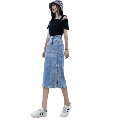 China High Waist Breathable Women Casual Blue Denim Midi Women Lattice Skirts Long for sale