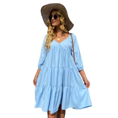 China Women's Plus Size Fashion Casual Anti-Static Patchwork V-Neck Sweater Loose Straight Soft Dresses for sale