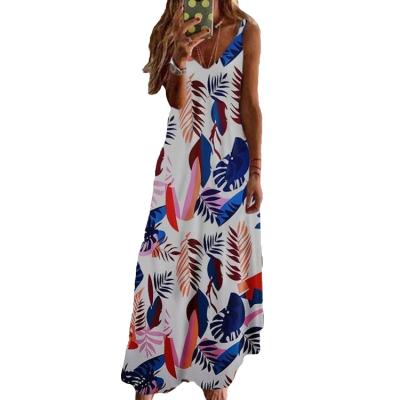 China 2020 New Style Anti-static Women's Summer Holiday Printing Suspender Dress Swing Skirt Long Big for sale