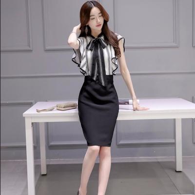 China Anti-Static Women Dress Short Round Collar Sleeve Flounce Chiffon Dress for sale