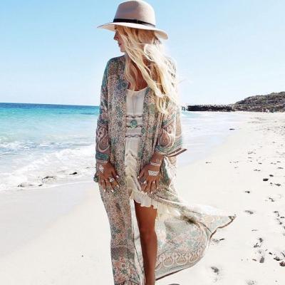 China Boho Style Breathable Women Beach Wrap Floral Print Chiffon Beach Dress for sale