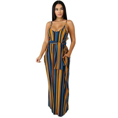 China Anti-wrinkle Women's Loose Striped Suspender Printed Plus Size Long Dress for sale