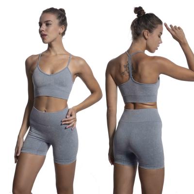 China Breathable Popular Wholesale Gym Wear Workout Apparel Summer Sports Fitness Bra Yoga Shorts Suit Set Women Sportswear for sale