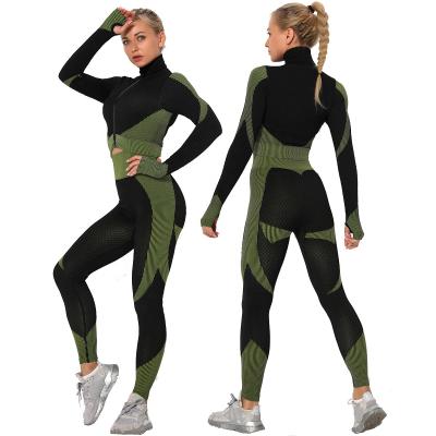 China Newest Breathable Wear 3Pcs Breathable Fitness Women's Seamless Yoga Set for sale