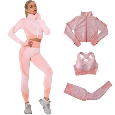 China 3 Piece Wear Yoga Equipment Women Breathable Custom High Elastane Logo Sets Women's Workout Clothes for sale