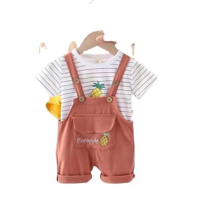 China Children's Clothing Set Cheap Wholesale Two Piece Summer Style Boys And Girls Breathable Pineapple Pattern Half Sleeve Suspender Pants for sale