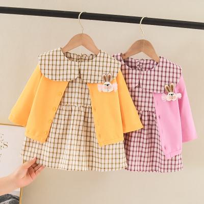 China Children's two-piece suit girl's skirt skirt set soft cardigan coat dress plaid spring and autumn style for sale