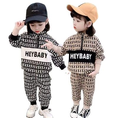 China Two-piece spring and autumn children's sports suit anti-shrink letter cartoon boys and girls clothes are cheap for sale