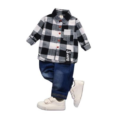 China Cheap Wholesale Casual Shirt Anti-Shrink Jeans Plaid Two Piece Set Boys Spring and Fall Clothing Children's Clothing for sale