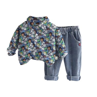 China Two-piece set monster design spring shirt anti-static jeans of children's clothing boys and girls clothing and cheap fall clothing whole for sale