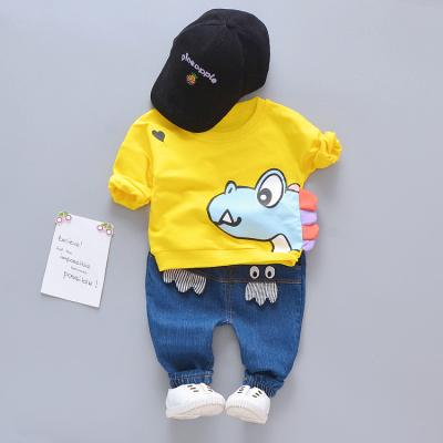 China Dinosaur Breathable Design Long Sleeve T-shirt Pants Sets Two Piece Set For Boys And Girls Spring Costume Kids And Fall for sale