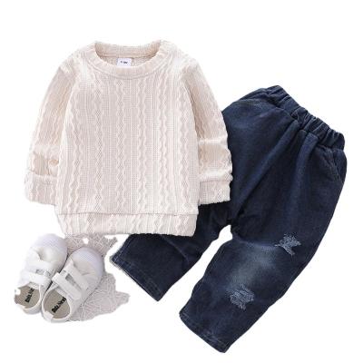 China Two-piece set of boys' sweater anti-static jeans and girls' clothing spring and autumn style suit for sale