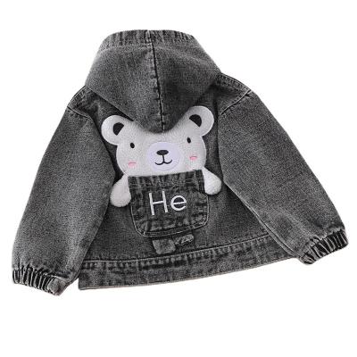 China Breathable cowboy jacket with bear design for kids and denim jacket for boys for sale