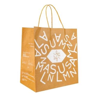 China Recyclable Custom Restaurant Food Take Out Packaging Bag Design Your Own Logo Handle Flat Catering Carry Out Brown Kraft Paper Bag for sale