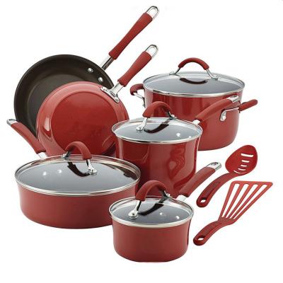 China Viable 12 Pcs Cookar Non Stick Cookware High Quality Anodized Aluminum Good Selling Set for sale