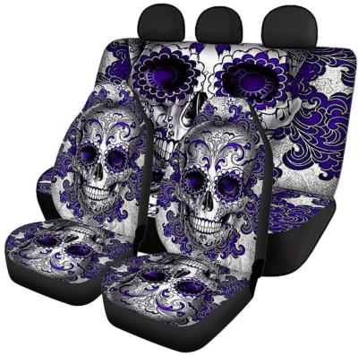 China Flower Car Cover Seats Front Seat Blank Sublimation Car Accessories Anti-skid Print Universal Skull Flower Seat Covers for sale