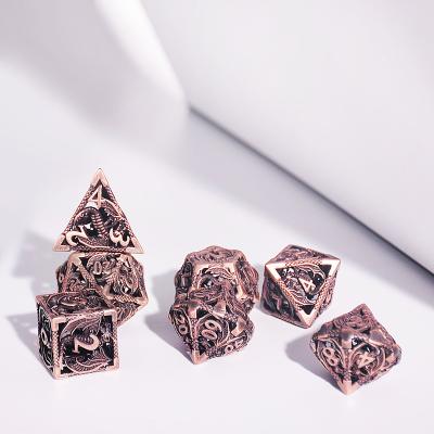 China DND D4, D6, D8, D10, D12, D20 16MM Custom Polyhedral Dice Sets Black and Gold Dungeons and Dragons Hollow RPG Metal Dies Set for sale