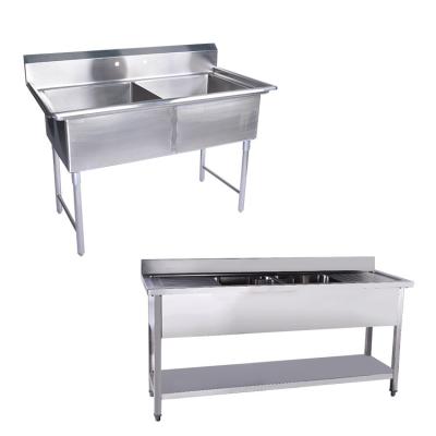 China Without Faucet Kitchen Sinks Double Bowl Stainless Steel 3 Compartment 304 Stainless Steel Sink for sale